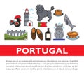 Travel to Portugal Portuguese symbols architecture and cuisine animal and footwear