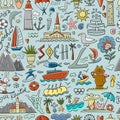 Travel to Sochi, Russian City on Black Sea. Tourism Concept. Seamless Pattern Background for your design