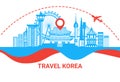 Travel To South Korea Silhouette Poster With Famous Korean Landmarks On White Background Travel Destination Concept