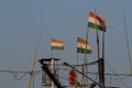 Indian flags on the masts of a fishing boat. Royalty Free Stock Photo