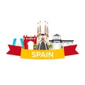 Travel to Spain skyline. Sagrada Familia. Vector flat illustration. Royalty Free Stock Photo