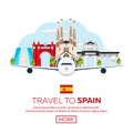 Travel to Spain skyline. Sagrada Familia. Vector flat illustration. Royalty Free Stock Photo