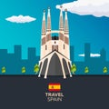 Travel to Spain skyline. Sagrada Familia. Vector flat illustration. Royalty Free Stock Photo