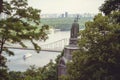 Travel to Ukraine - Saint Vladimir Monument in Kiev city and view of Dnieper River in urban park Volodymyrska Hill Saint Volodymy