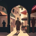 Travel to unusual places, oriental bazaar, walk in morocco