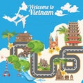 Travel to Vietnam card with map, road and sky Royalty Free Stock Photo