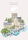 Travel to West Virginia travel flyer with flag. Mountain state. USA colorful poster with map Royalty Free Stock Photo