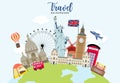 Travel to world background set in europe,america.Editable vector illustration for website, invitation,postcard and sticker.include