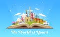 Travel to World. Open book with landmarks. Royalty Free Stock Photo