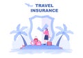 Travel and Tour Insurance Concept for Accidents, Protect Health, Emergency Risks While On Vacation. Vector Illustration Royalty Free Stock Photo