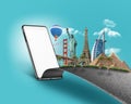 Travel and tourism apps banner design concept. Airport online application. 3d illustration of Smart Travel