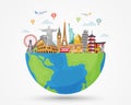 travel and tourism around the world. buildings and landmarks on earth. time to travel. vector illustration in flat style modern Royalty Free Stock Photo