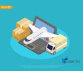 Travel and tourism background. Buying or booking online tickets. Travel, Business flights worldwide. Flat 3d isometric.