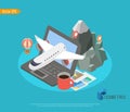 Travel and tourism background. Buying or booking online tickets. Travel, Business flights worldwide. Flat 3d isometric.