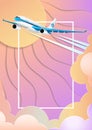 Travel, tourism and business. The flight of a white passenger liner. The turquoise sky, the bright sun and colorful cumulus clouds Royalty Free Stock Photo