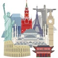 Travel and tourism. Colored vector images of world architectural symbols.