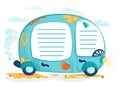 Travel tourism composition template. vector illustration hippie minibus driving