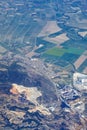 Travel and tourism concept, air transportation. Aerial photography. View from the plane window: from a great height below Royalty Free Stock Photo