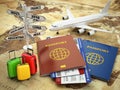 Travel or tourism concept. Passport, airplane.