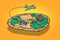 Travel tourism concept, pizza planet earth and transport