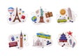 Travel and Tourism with Different City Landmark and Objects Vector Composition Set