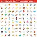 100 travel and tourism icons set, isometric style Royalty Free Stock Photo