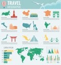 Travel and Tourism Infographic set with famous world landmarks, charts and maps. Vector Royalty Free Stock Photo