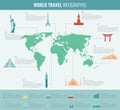 Travel and Tourism. Infographic set with world map and landmarks. Vector Royalty Free Stock Photo