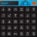 Travel and tourism line icons set, outline vector symbol collection, linear pictogram pack isolated on black Royalty Free Stock Photo