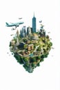 global concept earth europa travel plane illustration city globe map. Generative AI.