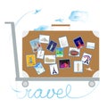 Travel and tourism. Stickers on the suitcase. Royalty Free Stock Photo