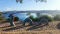 Travel and Tourism - sweeping views of Bondi Beach taken from a children& x27;s play park at North Bondi Sydney NSW Australia