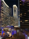 exterior view of the Aria Hotel, in the city of Las Vegas, Nevada at night