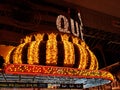 exterior view of the hotel Four Queens at night in Las Vegas, Nevada