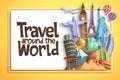 Travel and tourism vector background banner design with Travel Around The World text in an empty white space