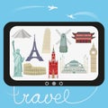 Travel and tourism. Vector illustration with World Architectural Landmarks.