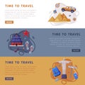 Travel or Tourism Website Landing Page with City Landmarks and Journey Attribute Vector Template Set
