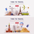 Travel or Tourism Website Landing Page with City Landmarks Vector Template Set