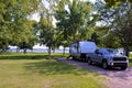 Travel Trailer camping by Harlan County Lake at Methodist Cove Campground near Alma, Nebraska