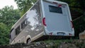 Travel Trailer Caravaning. RV Park Camping at Night Royalty Free Stock Photo