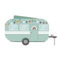 Travel trailer flat icon, vector illustration. Design element for camping backgrounds