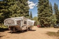 Travel Trailer Parked in Campsite