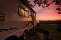 Travel Trailer in Sunset Royalty Free Stock Photo