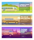 Travel for Train Car Bus Banner Set. Mountain Desert Field Landscape Background. Can Use for Advertisement Poster Card