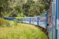 Travel by train through scenic mountain landscape in Nuwarelia, Sri Lanka