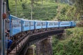 Travel by train through scenic mountain landscape in Nuwarelia, Sri Lanka