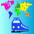Travel train transport, vectors icons.