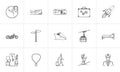 Travel and transport hand drawn outline doodle icon set.