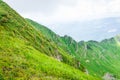 Travel, trekking, nature. Majestic, high green mountains. Horizontal frame Royalty Free Stock Photo