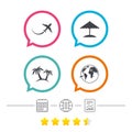 Travel trip icon. Airplane, world globe symbols. Royalty Free Stock Photo